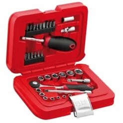 USAG 34 Piece Metric Socket, Bit & Ratchet Set – 1/4″ Drive